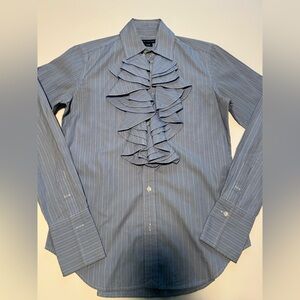 Ralph Lauren Blue Pinstripe Blouse with Ruffles